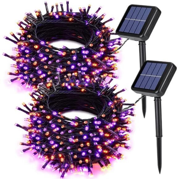 2 Pack Orange Purple Halloween Solar String Lights Total 144 FT 400 LED - Picture 1 of 8